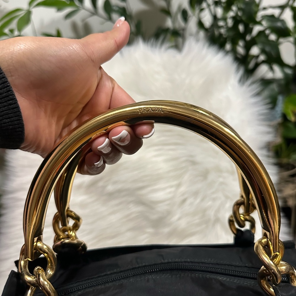 FLASH SALE🔥🔥🔥Authentic Prada Black Tessuto Nylon Handbag With Gold Hardware - Picture 11 of 14